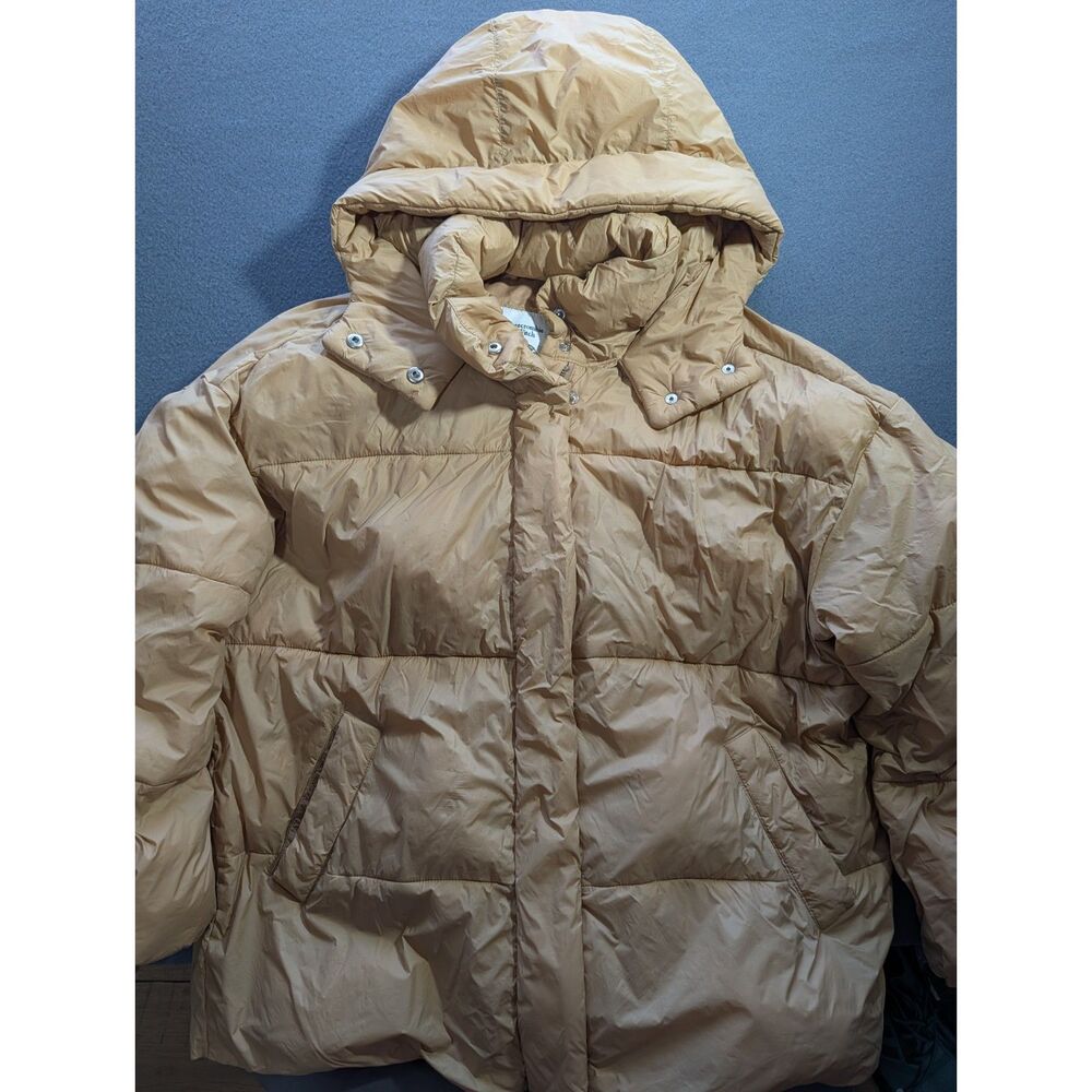 Abercrombie & Fitch Women’s L Beige Hooded Puffer Jacket Water Resistant